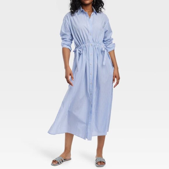 Women's Long Sleeve Cinch Waist Maxi Shirtdress - Universal Thread - M - Picture 1 of 4